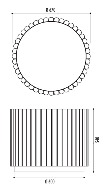 Dessin technique de la jardinière NEWPORT - Cofradis Collectivités
